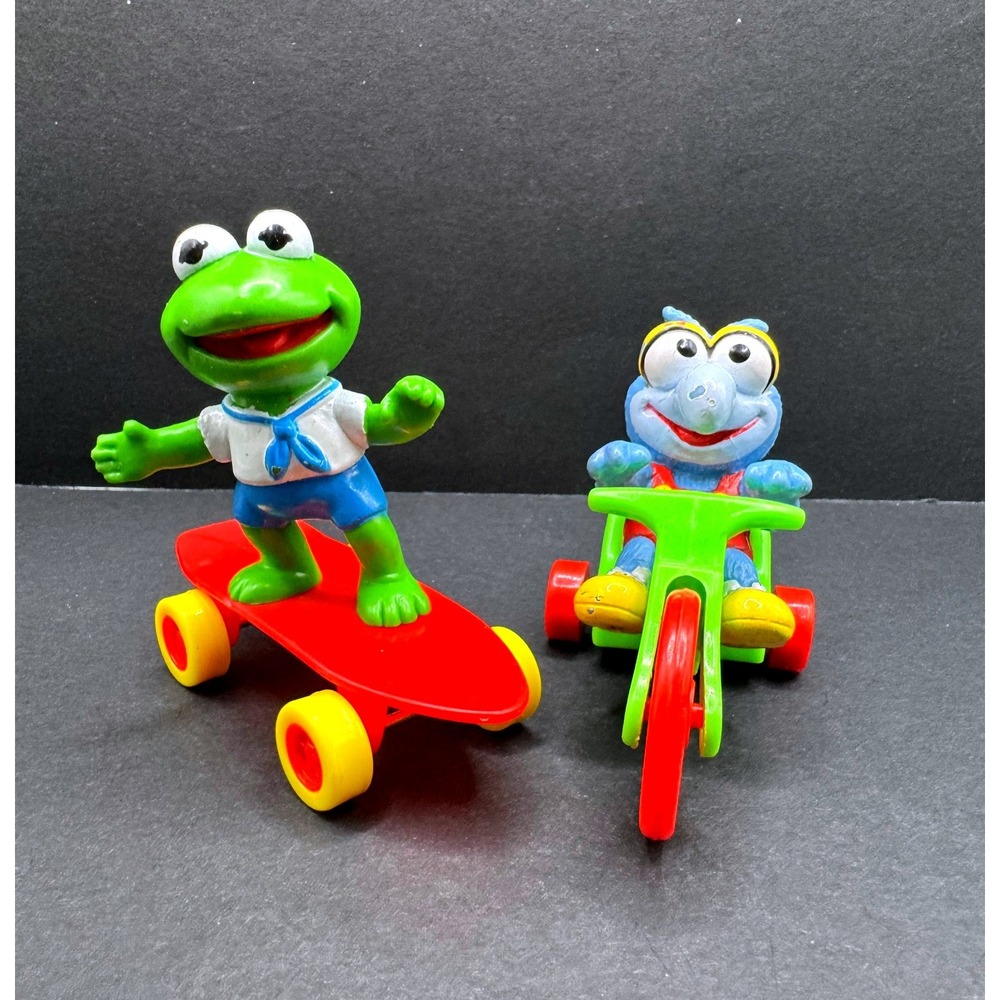 Vintage Muppet Babies Kermit Skateboard & Gonzo Tricycle PVC Figures 1980s Lot